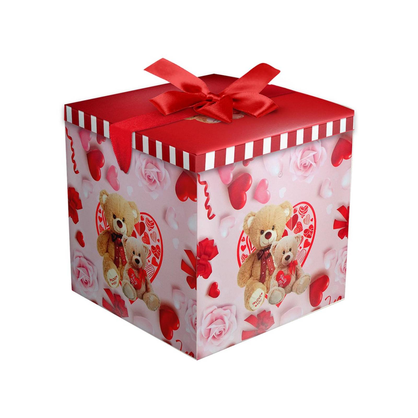 Caja Para Regalo Love 14 D Febrero 15X15 cm 6pz Oso rosa