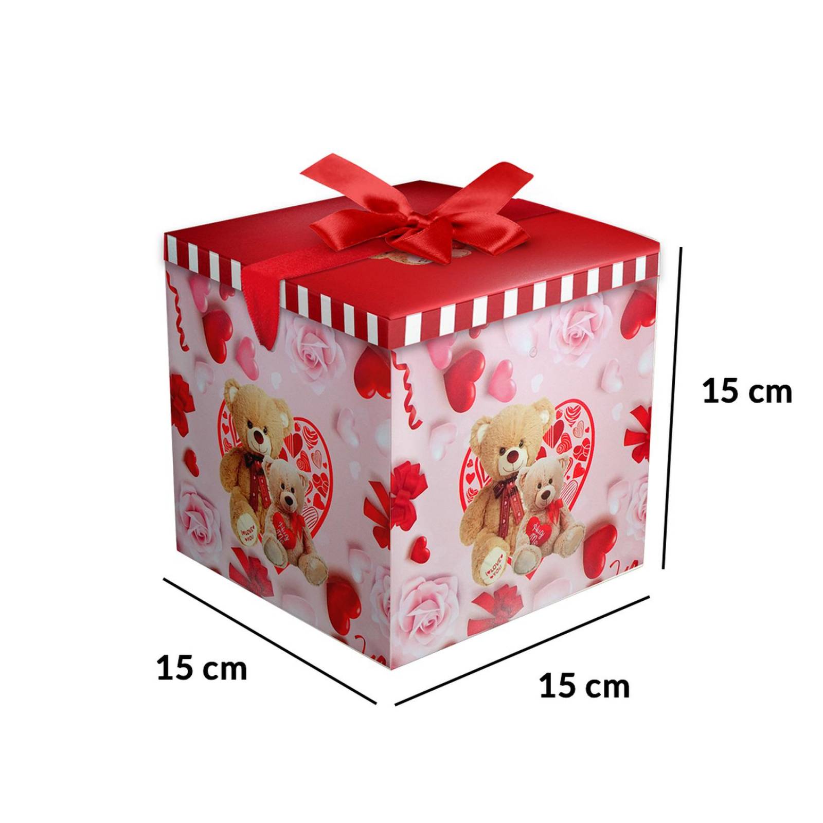 Caja Para Regalo Love 14 D Febrero 15X15 cm 6pz Oso rosa