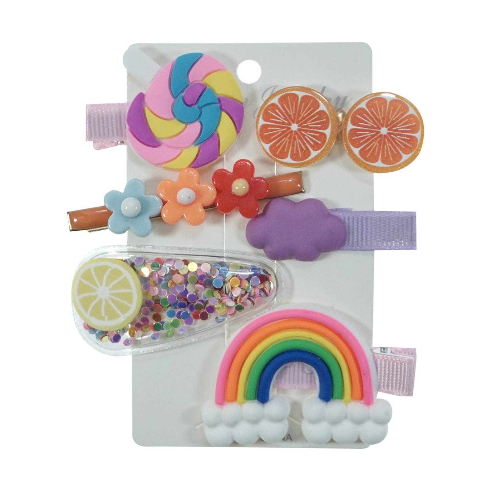 Broches Pinza Pasador para cabello y cepillo de Niña 7 pz Purpura.