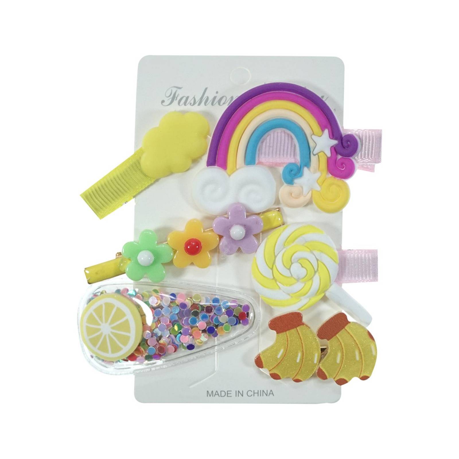 Broches Pinza Pasador para cabello y cepillo de Niña 7 pz Rosa claro.