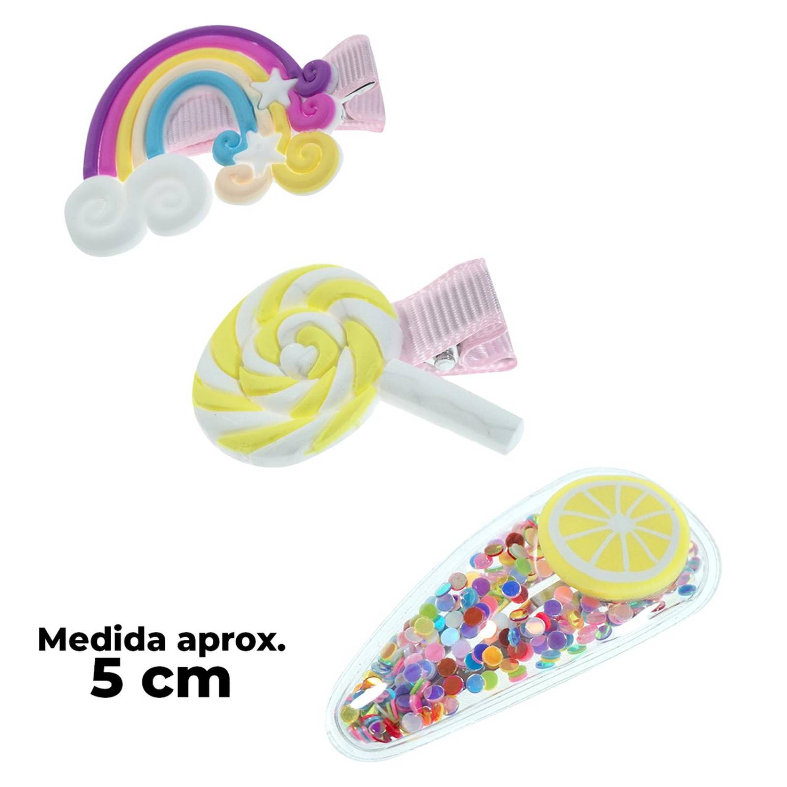 Broches Pinza Pasador para cabello y cepillo de Niña 7 pz Amarillo.