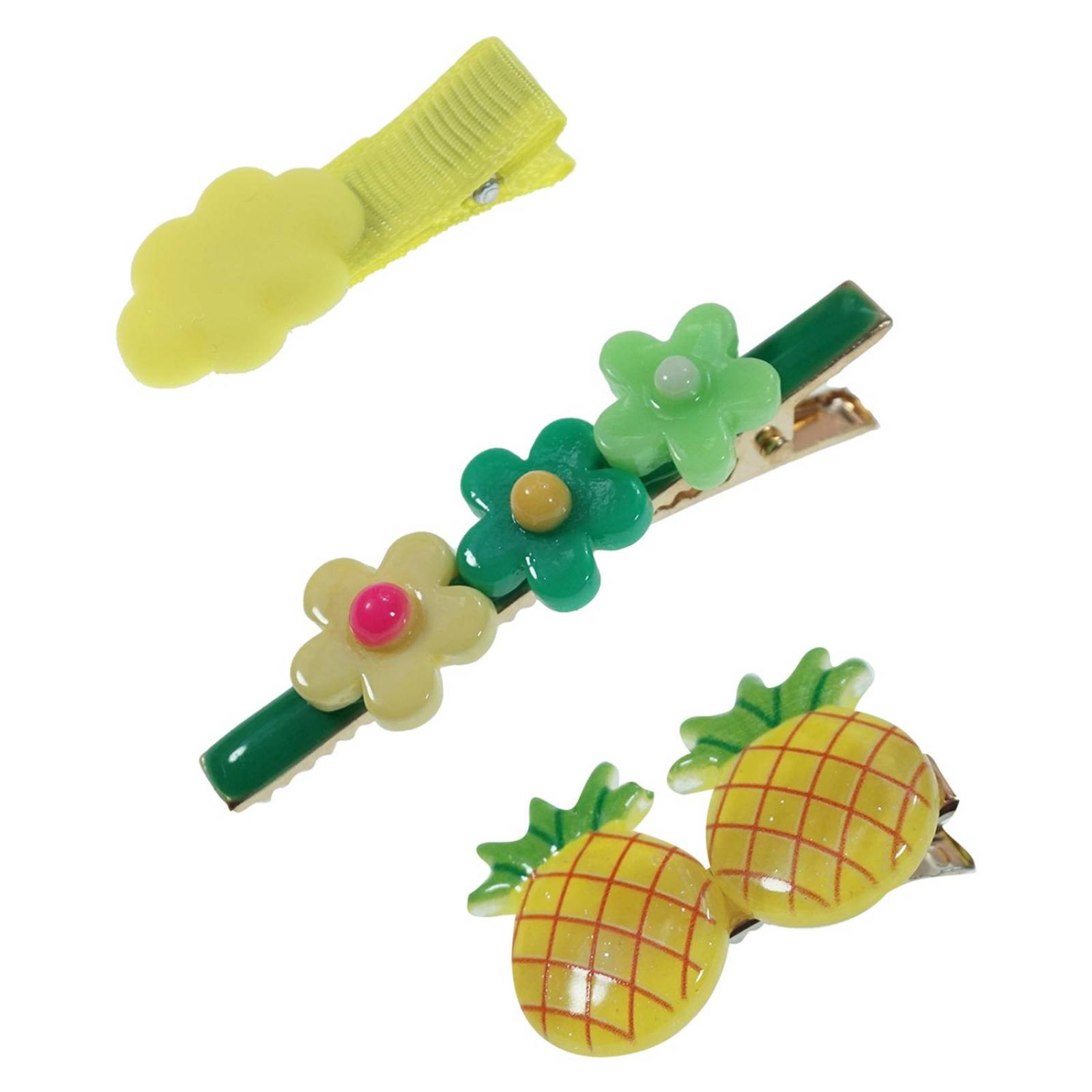 Broches Pinza Pasador para cabello y cepillo de Niña 7 pz Amarillo.