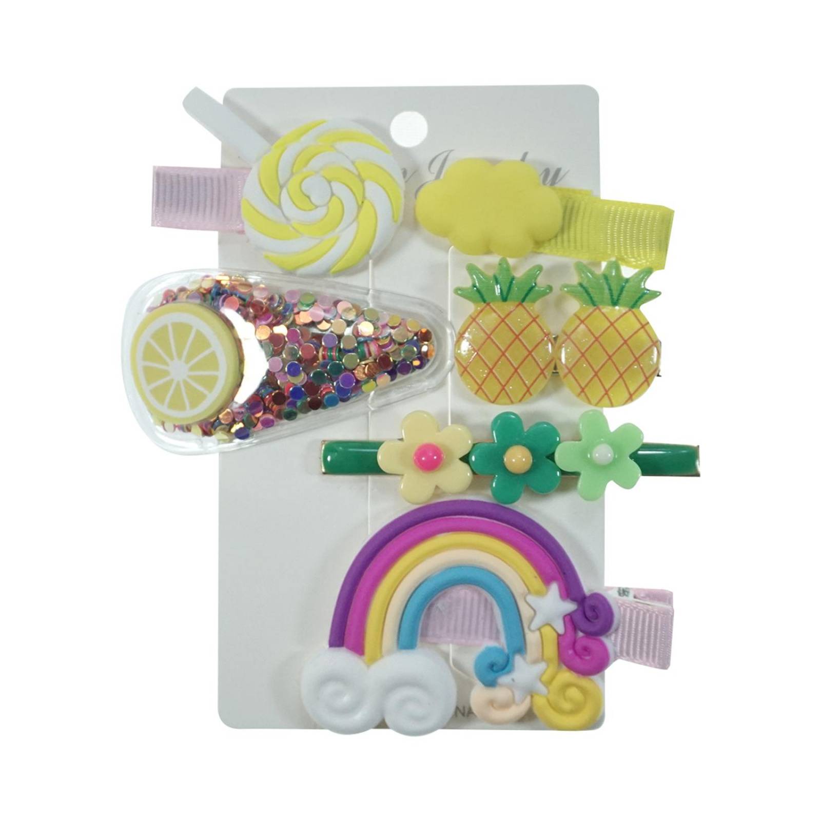 Broches Pinza Pasador para cabello y cepillo de Niña 7 pz Amarillo.