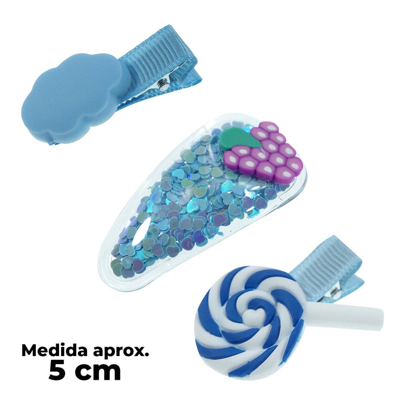 Broches Pinza Pasador para cabello y cepillo de Niña 7 pz Azul cielo.
