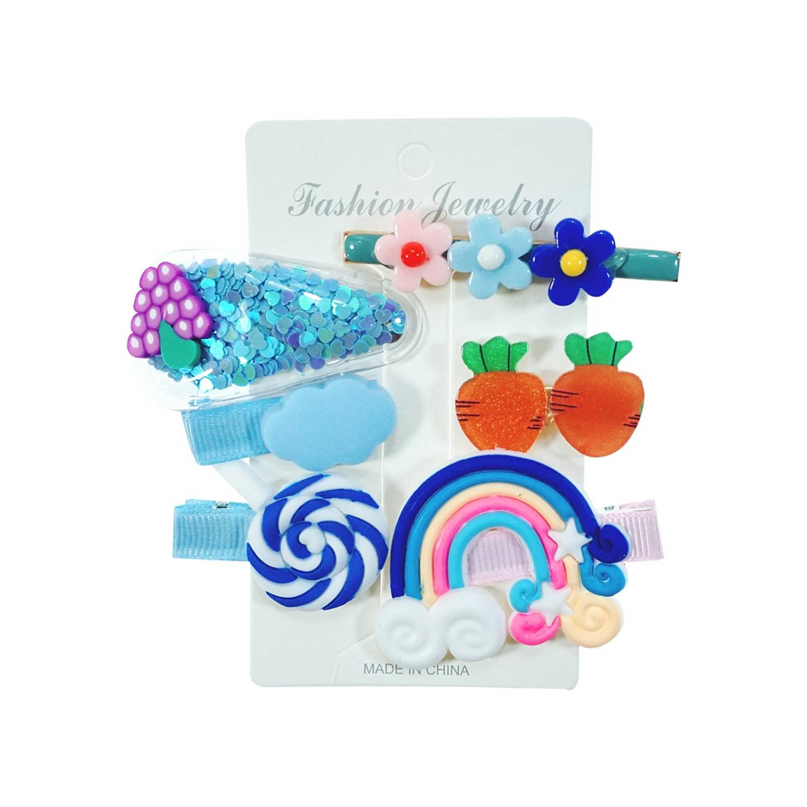 Broches Pinza Pasador para cabello y cepillo de Niña 7 pz Azul cielo.