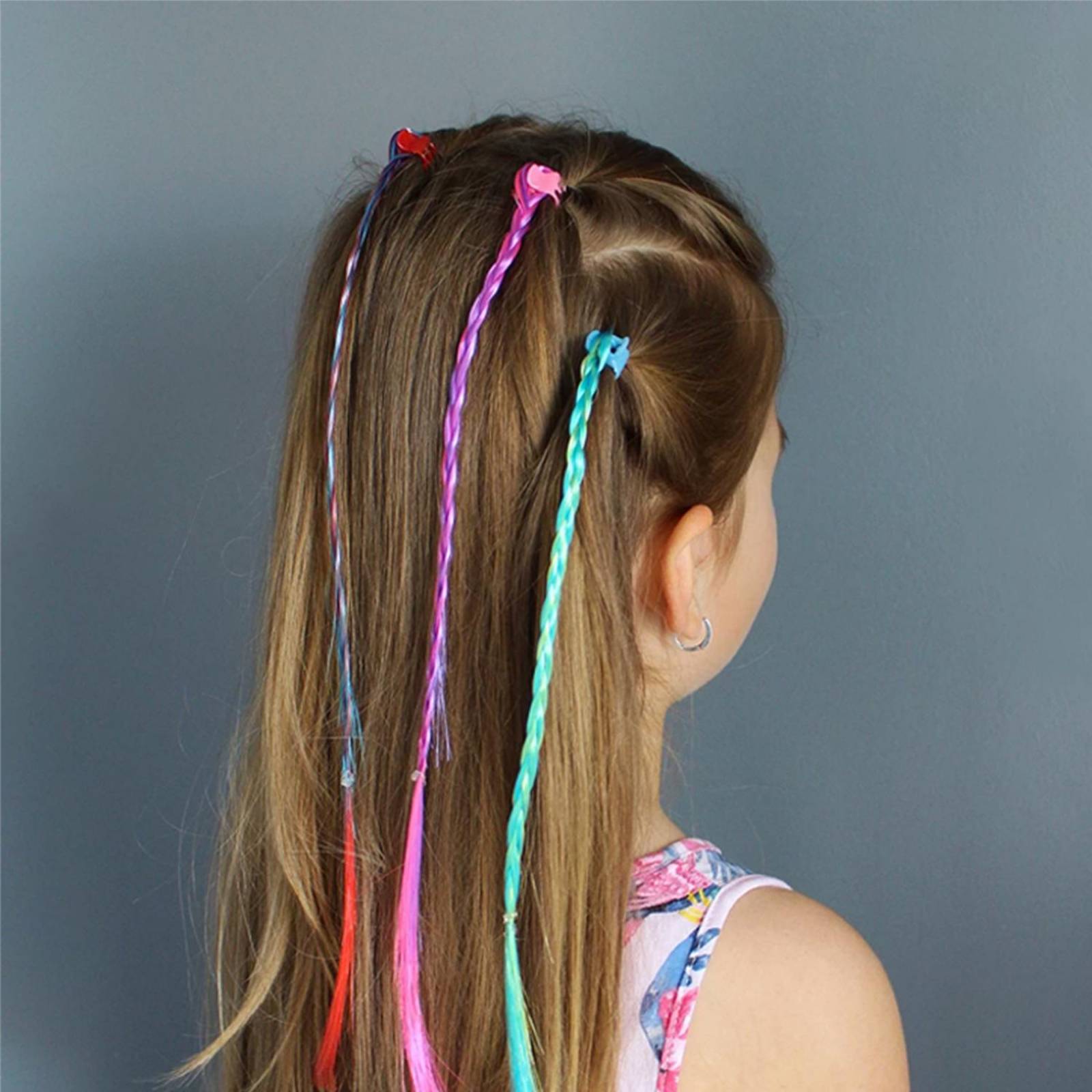 Extensiones De Cabello Mechas De Colores Para Niña y Cepillo 11pz Azul.