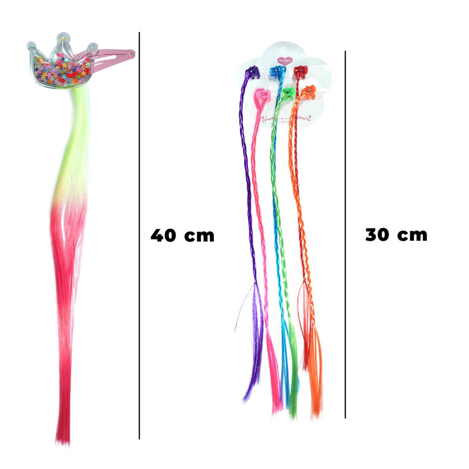 Extensiones De Cabello Mechas De Colores Para Niña y Cepillo 11pz Fucsia.