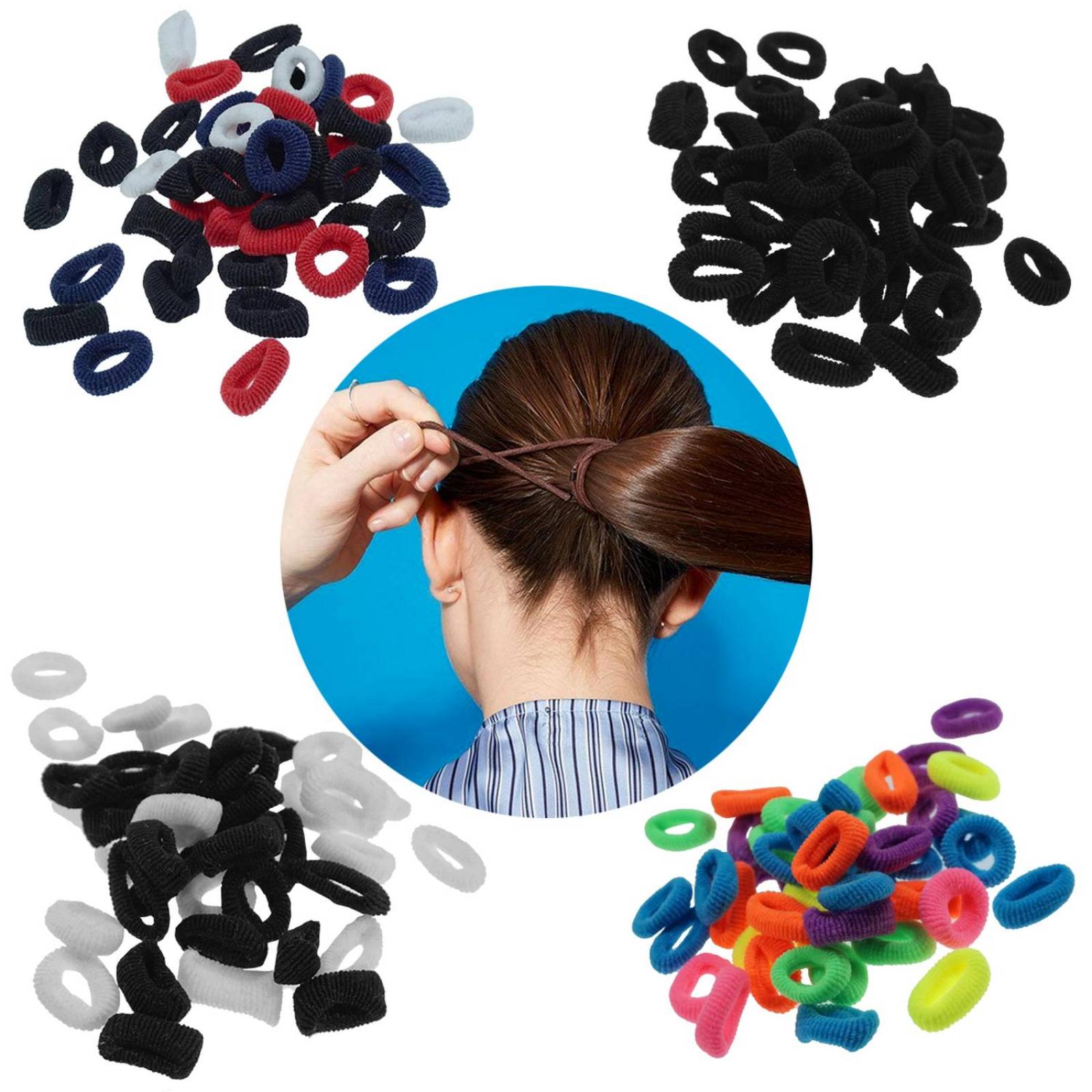 Mini Donitas Para Cabello De Colores Con 160 Pz .