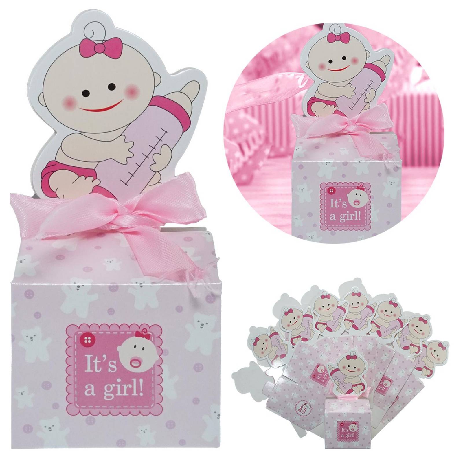 Caja Para Dulces Baby Shower Niño o Niña 25 pz Rosa.