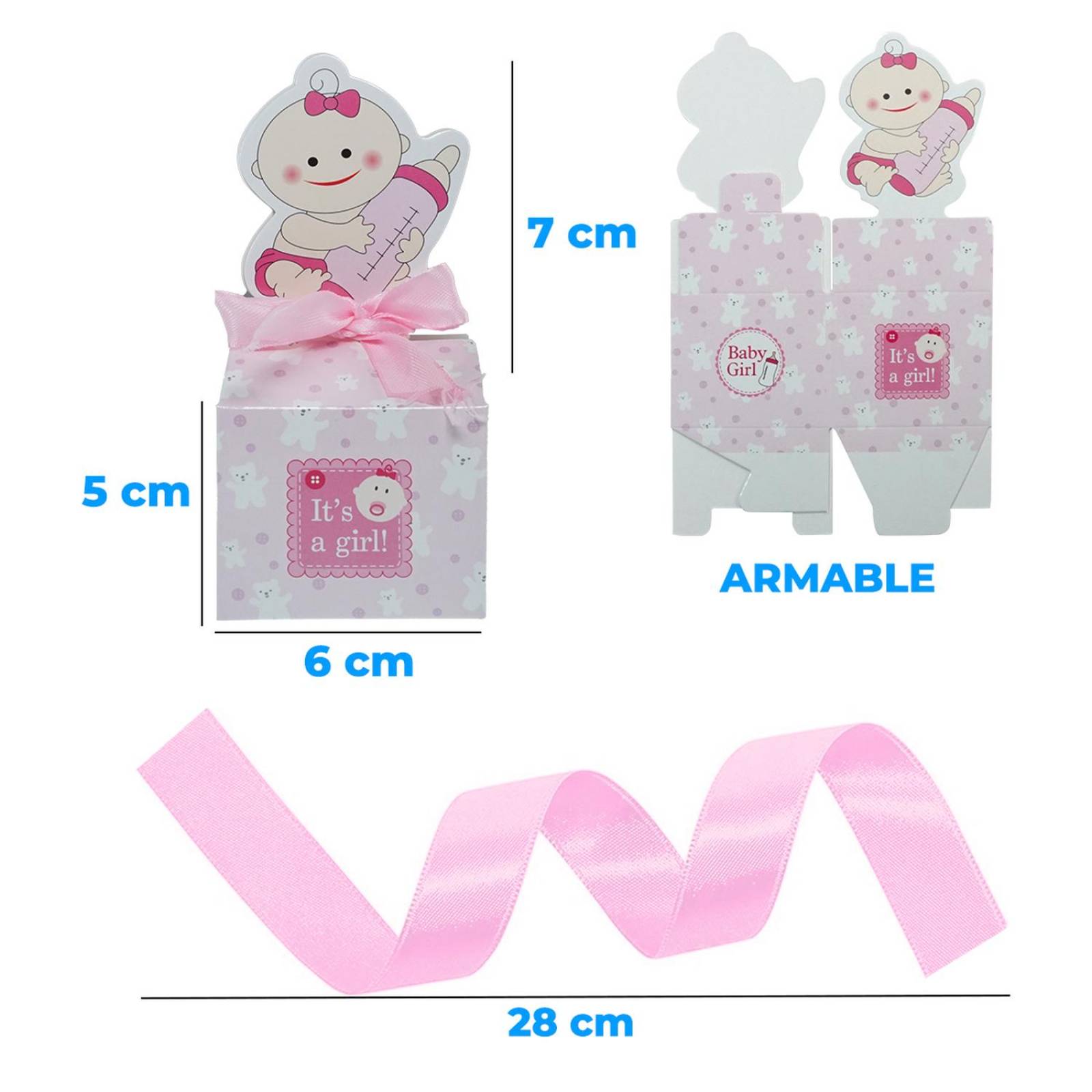 Caja Para Dulces Baby Shower Niño o Niña 25 pz Rosa.