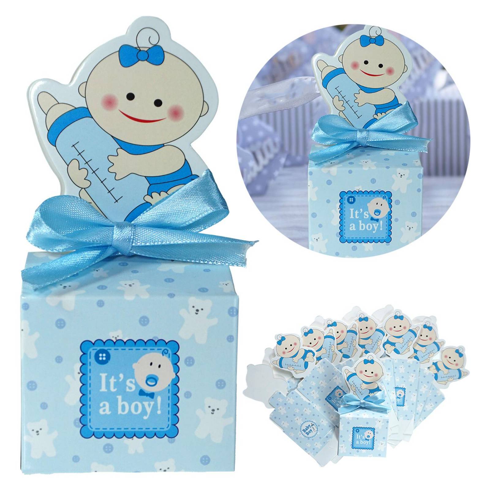 Caja Para Dulces Baby Shower Niño o Niña 25 pz Azul