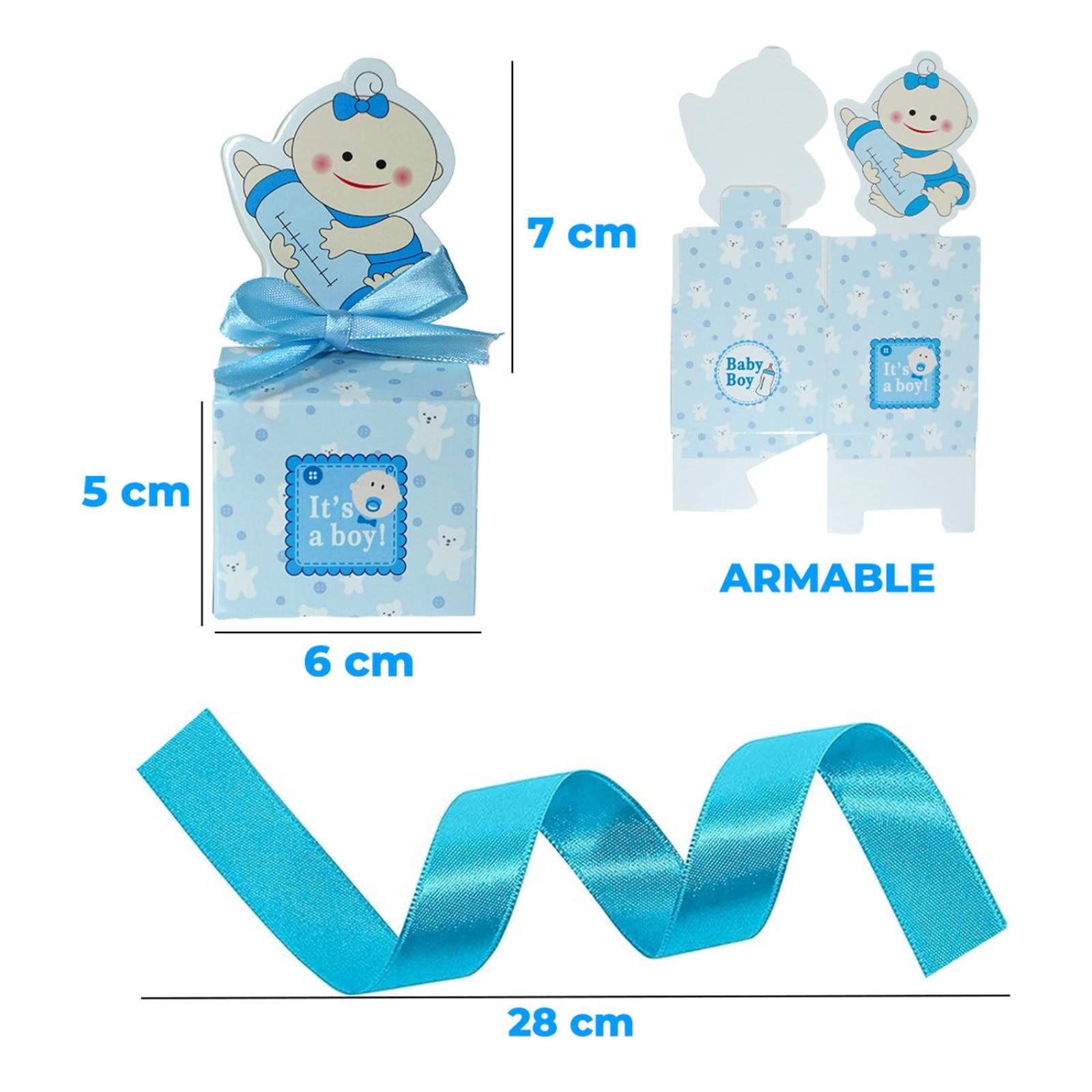 Caja Para Dulces Baby Shower Niño o Niña 25 pz Azul