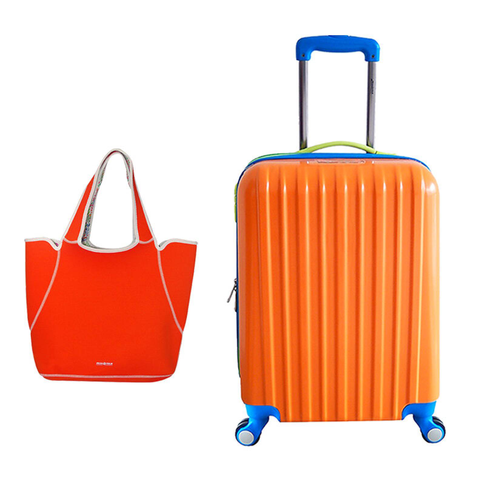 Maleta Rigida Hawai 20" Naranja Peak Tour + Bolsa Neopreno Dama de Regalo