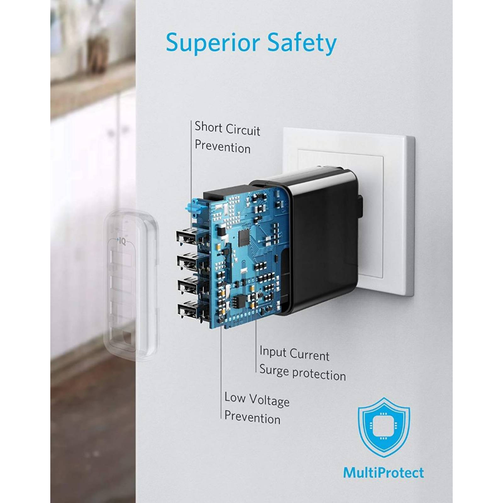 Cargador de Pared Anker Powerport 4 Puertos USB Carga Rápida 40 W - Negro