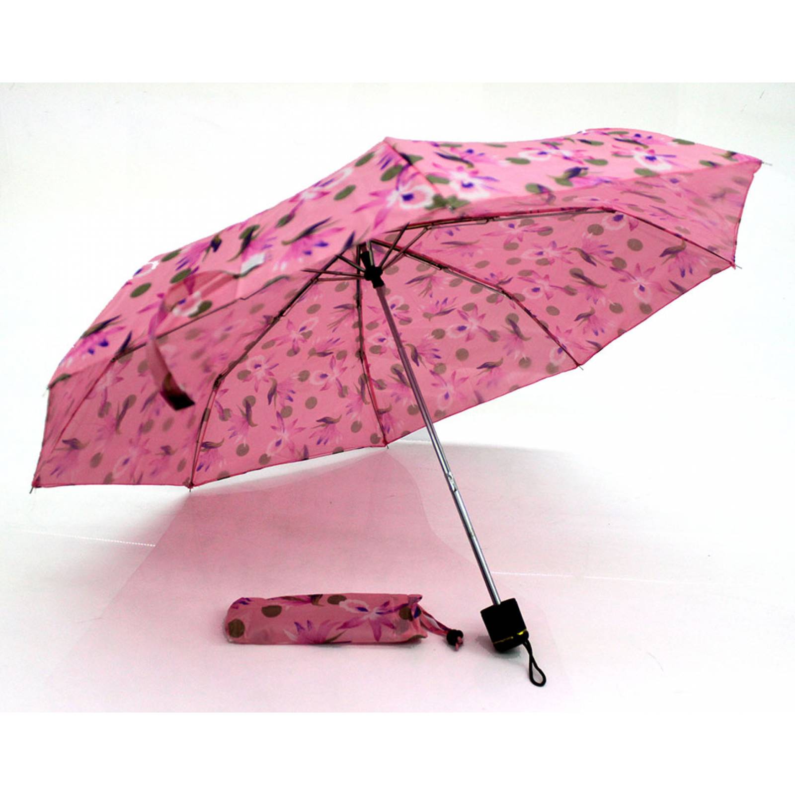 Sombrilla Paraguas Doble Tela Estampado Rosa Pastel con Flores Color Rosa