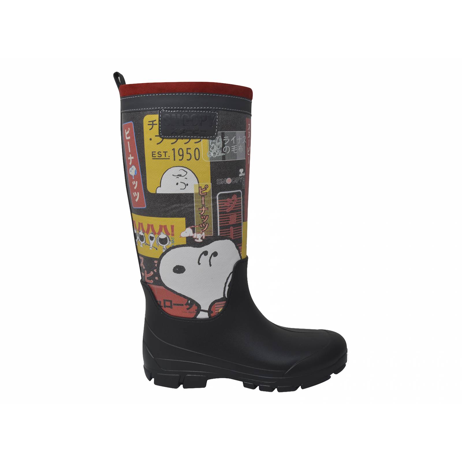 Bota de lluvia para Dama Snoopy Peanuts Licencia 100% Oficial Rojo/Negro PN-1316-MX