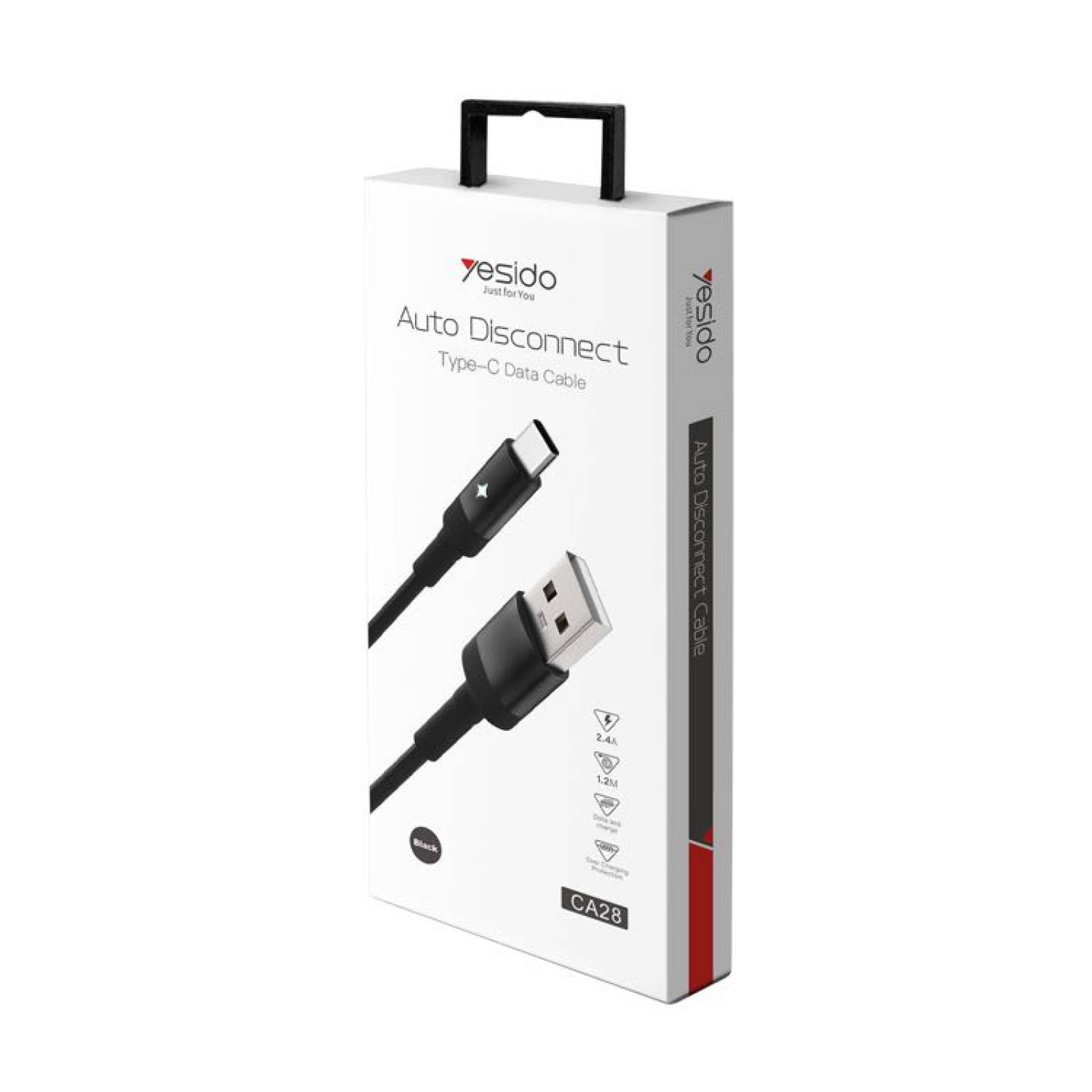 Yesido Cable Usb TIPO C cargador para celular Negro 1.2m Carga Inteligente Yid-ca28-T