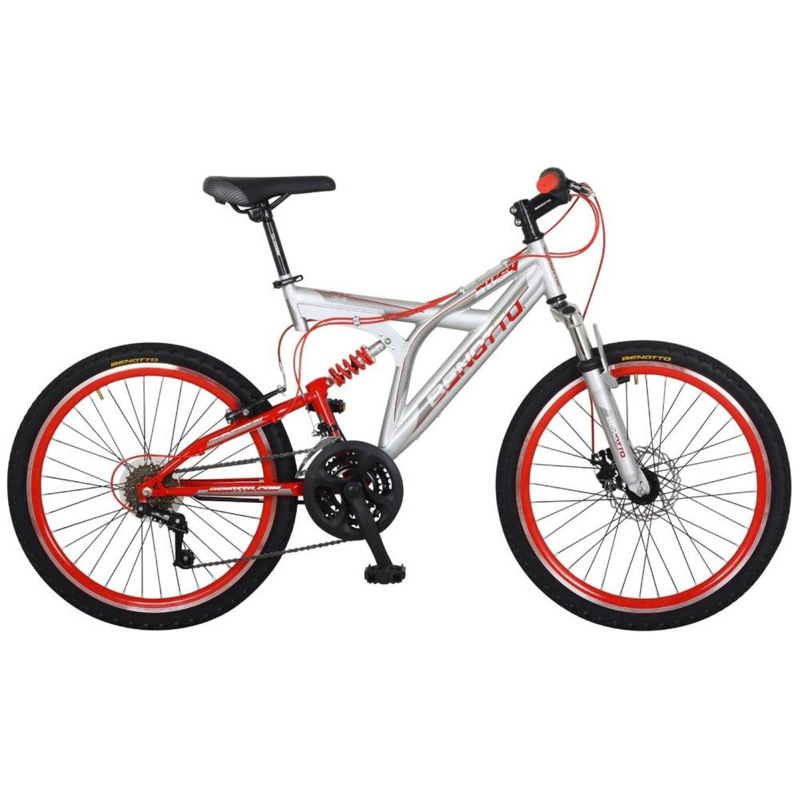 Bicicleta Benotto Montaña Rush R24 21v Freno Disc Del Suspen Plata Rojo