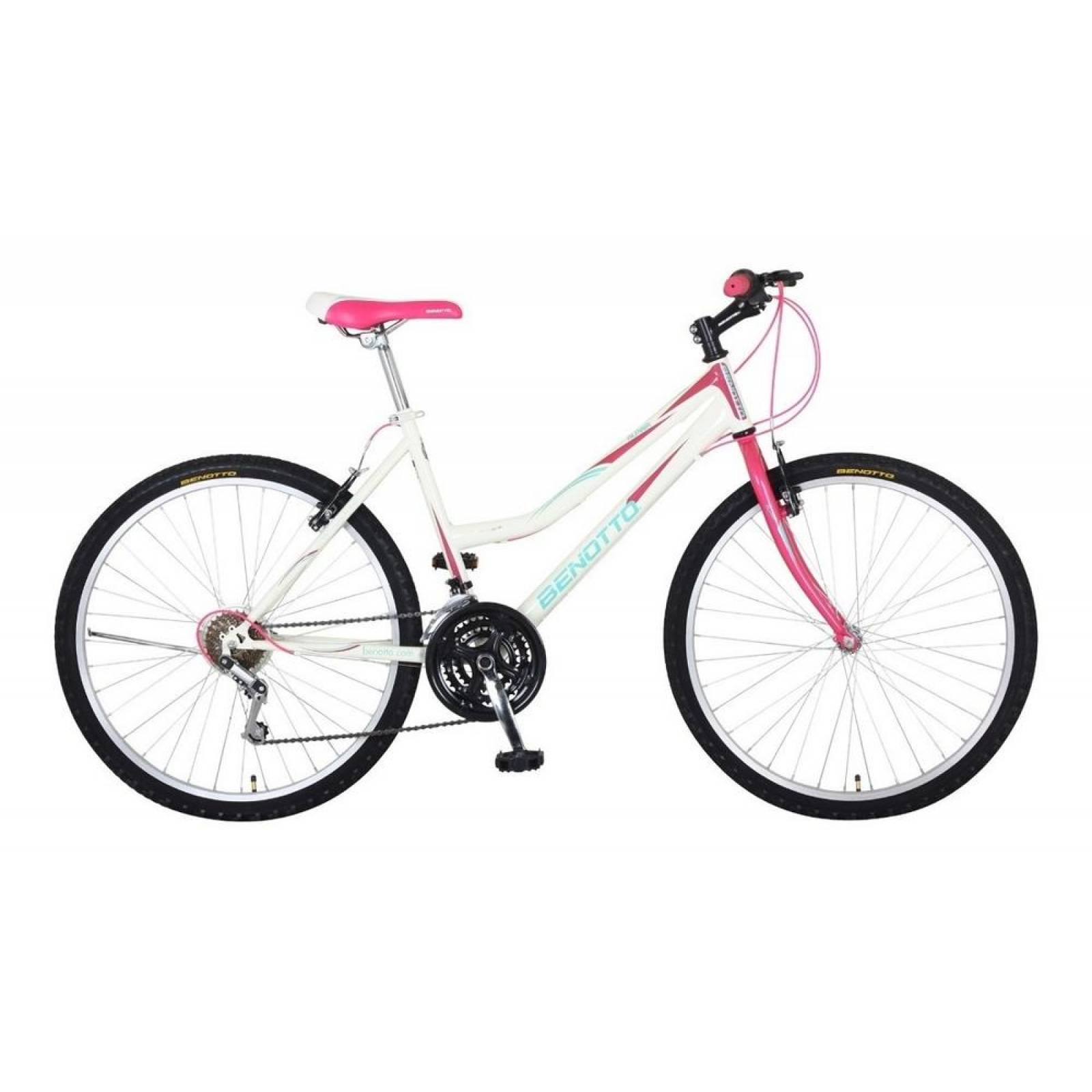 Bicicleta Benotto Montaña Alpina R26 21v Mujer Sunrace Acero Blanco/Rosa