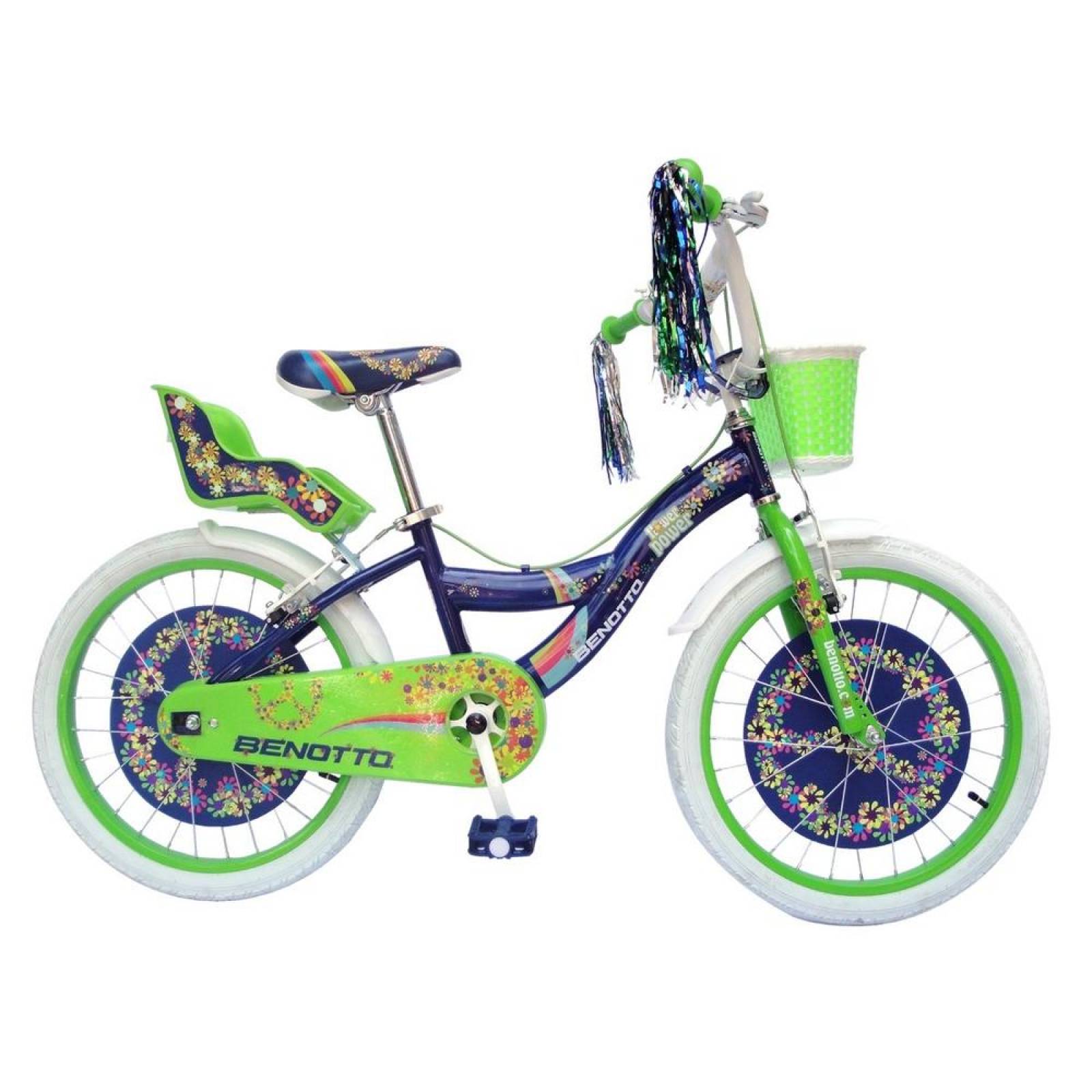 Bicicleta Benotto Cross Flower Power R20 Con Ruedas Laterale Azul/Verde