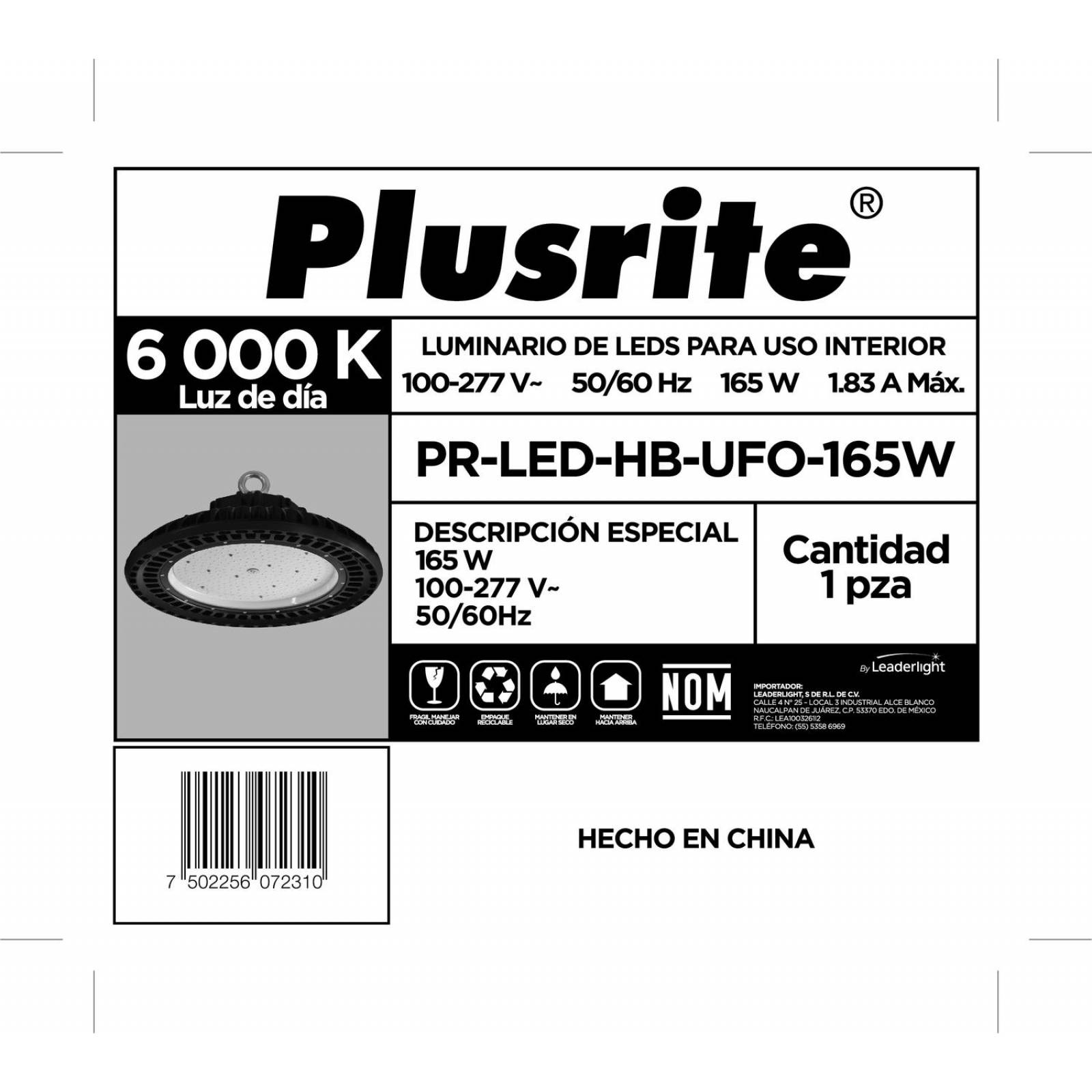 CAMPANA PLUSRITE HIGH BAY LED UFO 165W 19,000 lm 6000K 