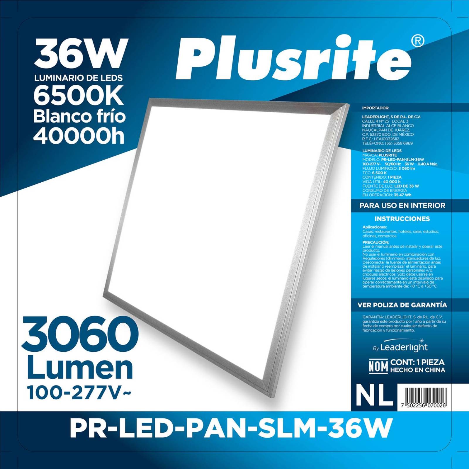 4 uni. Panel PLUSRITE LED SLIM 36W 60X60 cm 6500k 
