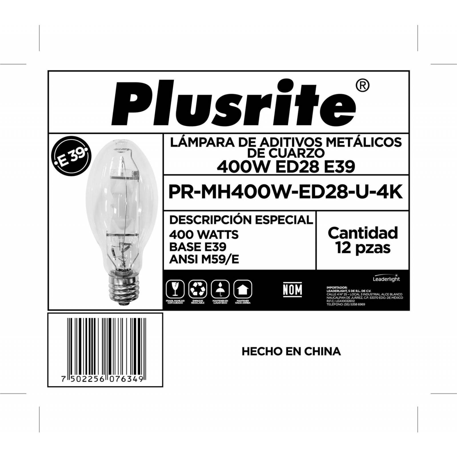 12 uni Foco PLUSRITE de Aditivo Metalico 400W E39 ED28 4000K 