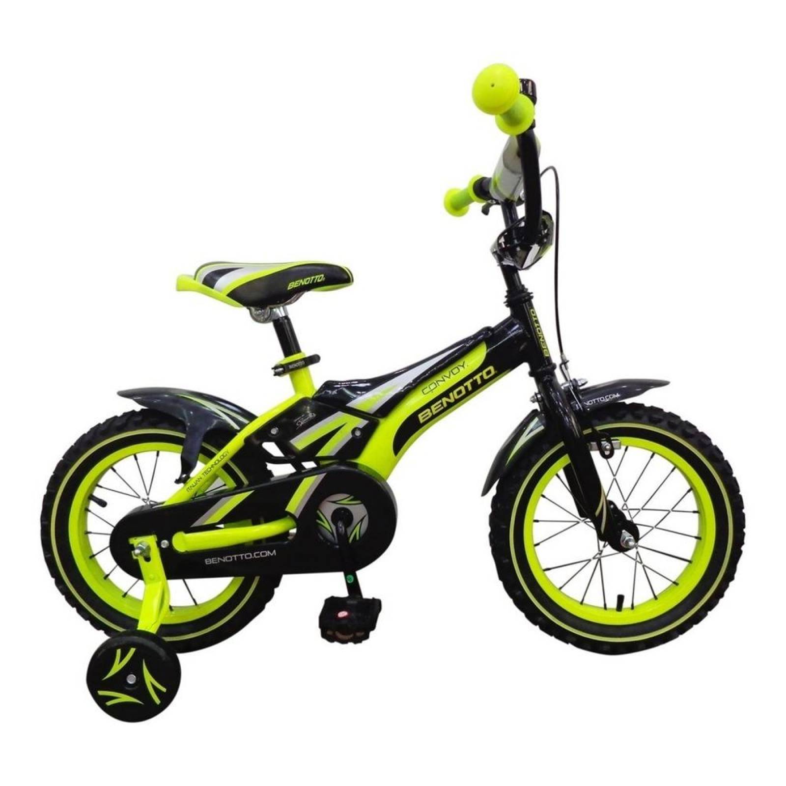 Bicicleta Benotto Infantil Convoy R14 1v Niño Frenos Caliper Negro/Amarillo neón