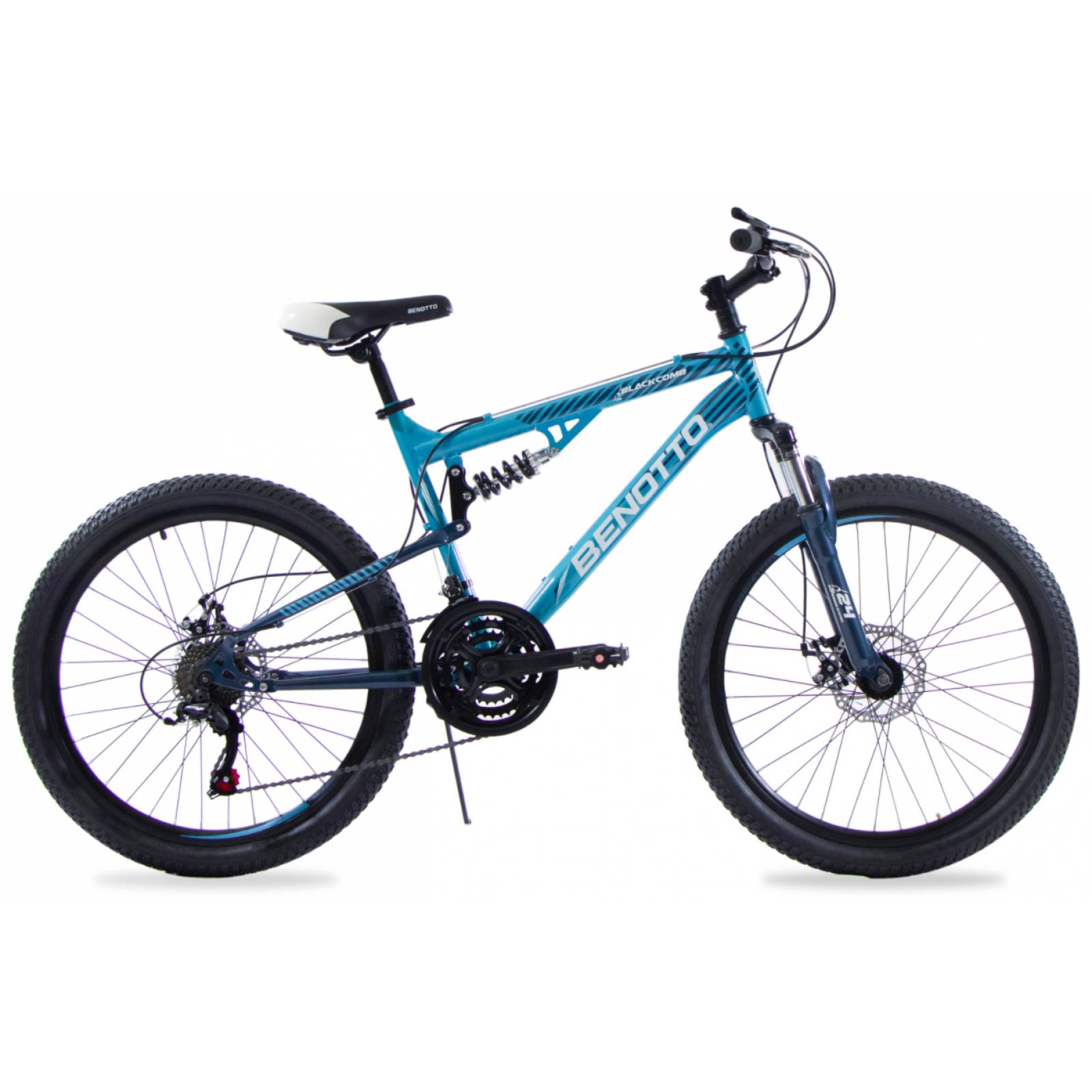 Bicicleta BENOTTO MTB BLACKCOMB R24 21V Shimano Doble Suspensión Azul