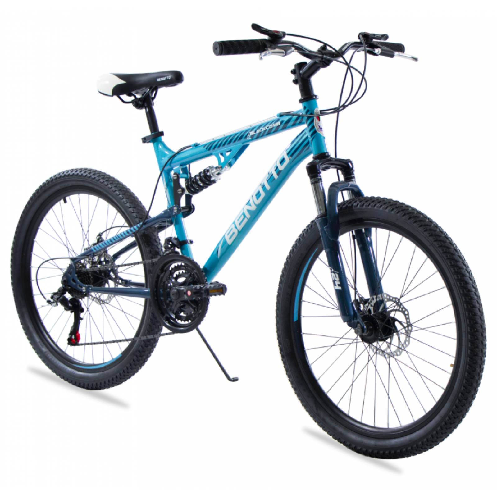 Bicicleta BENOTTO MTB BLACKCOMB R24 21V Shimano Doble Suspensión Azul