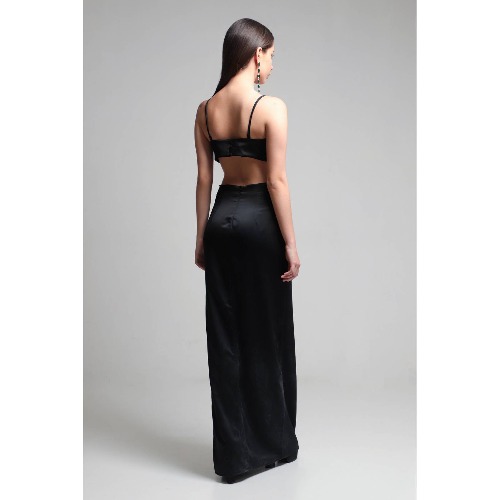 Vestido maxi con cintura imperio y hombros descubiertos con abertura Verde Oliva Tallas Grandes