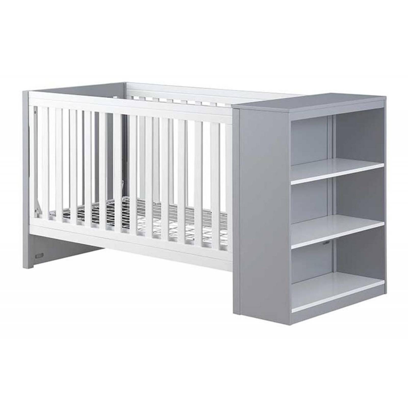 Cama Cuna Convertible Estantes Baby Relax | Blanco Y Gris 