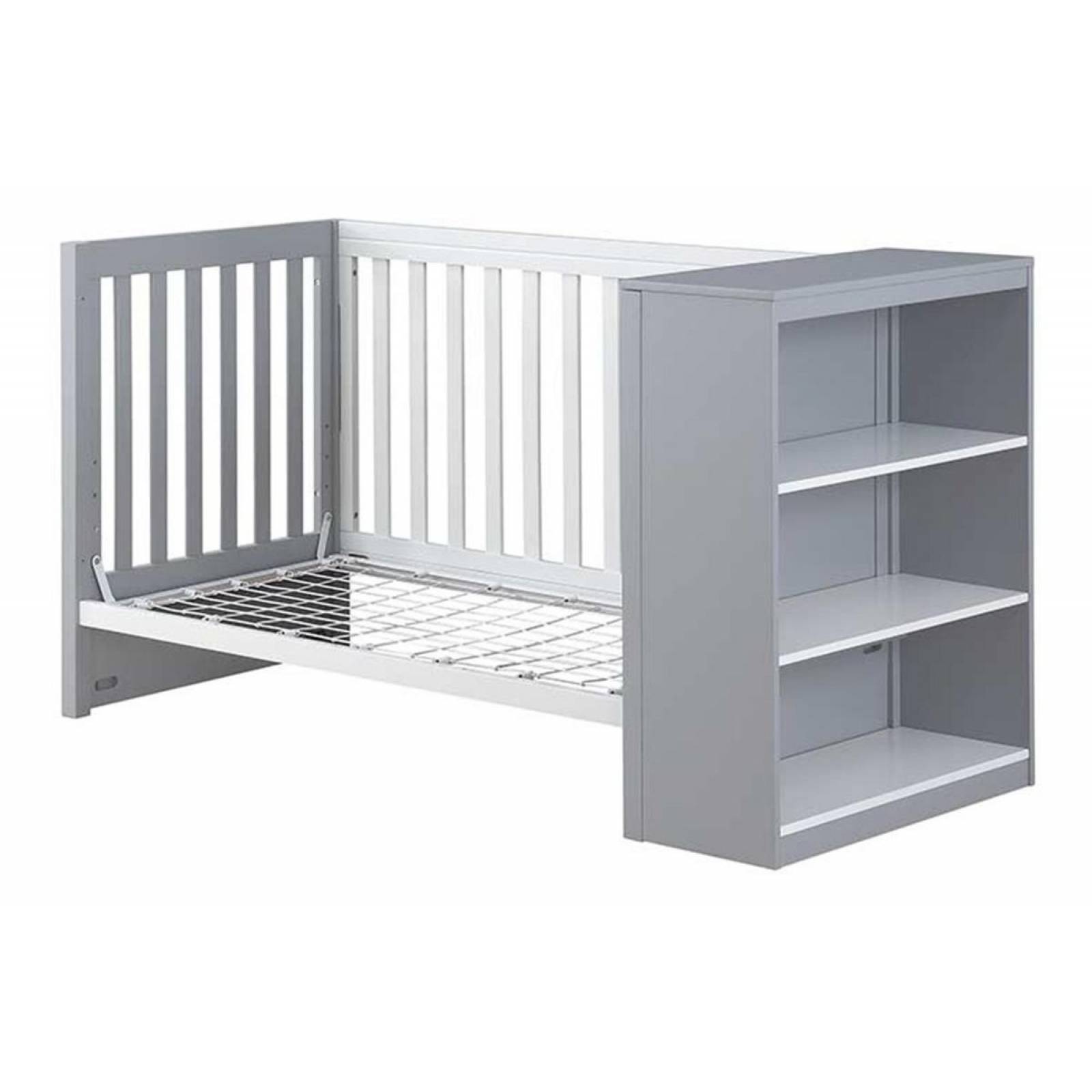 Cama Cuna Convertible Estantes Baby Relax | Blanco Y Gris 