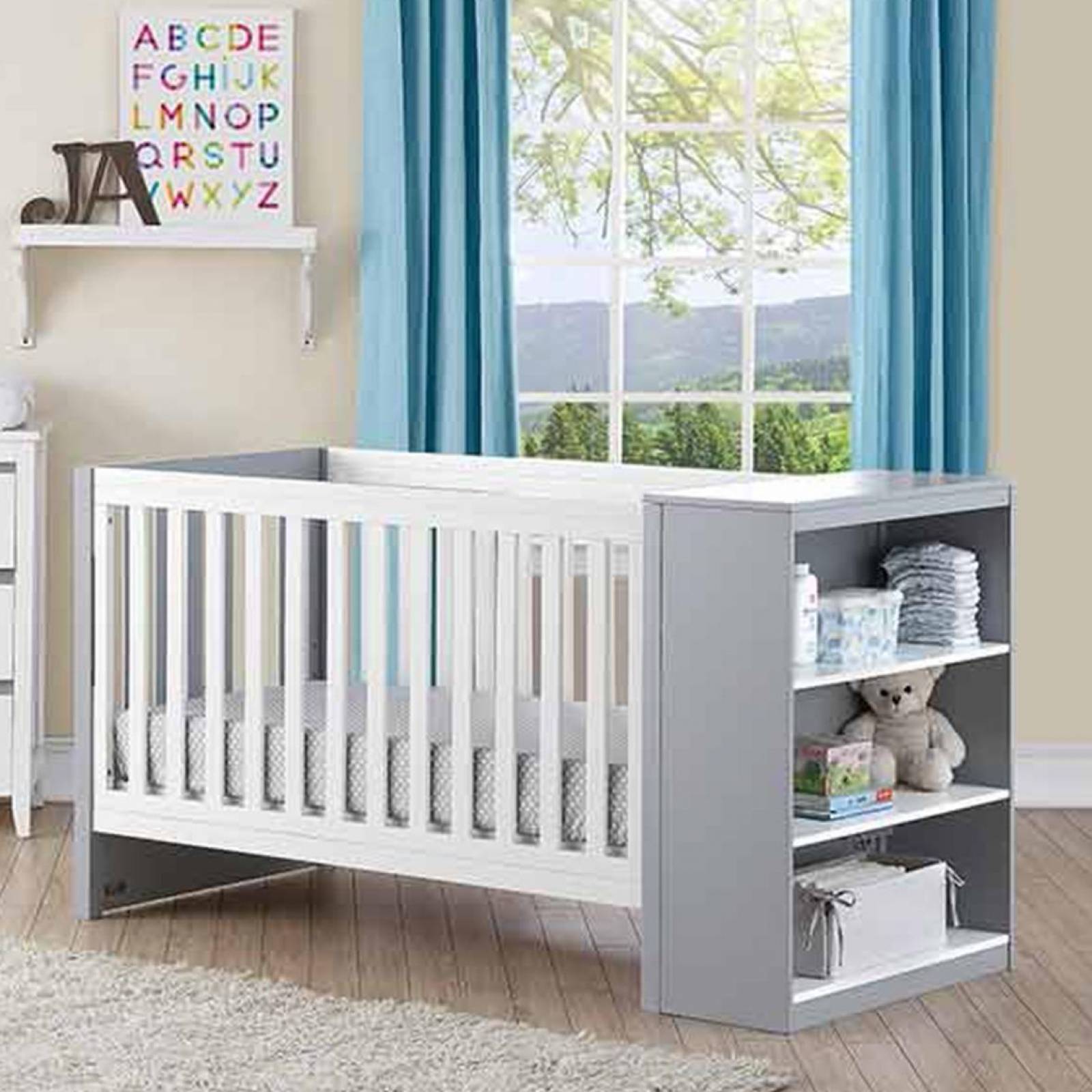Cama Cuna Convertible Estantes Baby Relax | Blanco Y Gris 