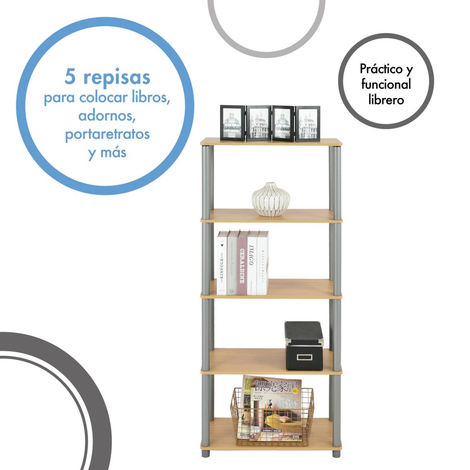 Mueble Cosco Home Librero de 5 Entrepaños Oak
