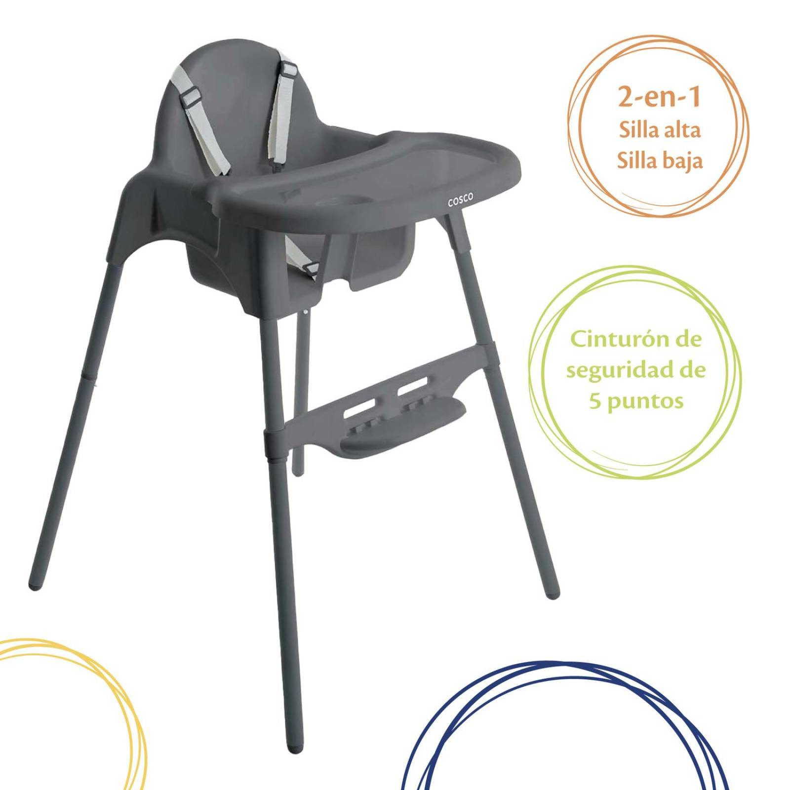 Silla Alta Para Bebé Cosco Cook Gris 
