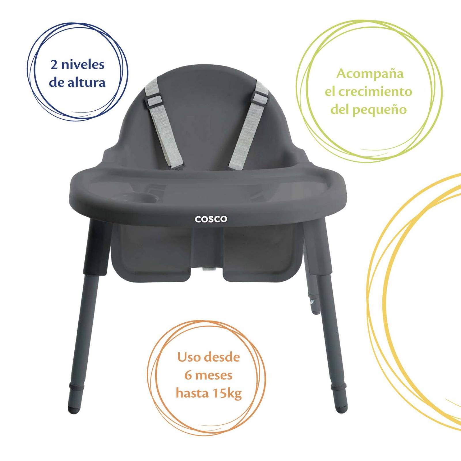 Silla Alta Para Bebé Cosco Cook Gris 