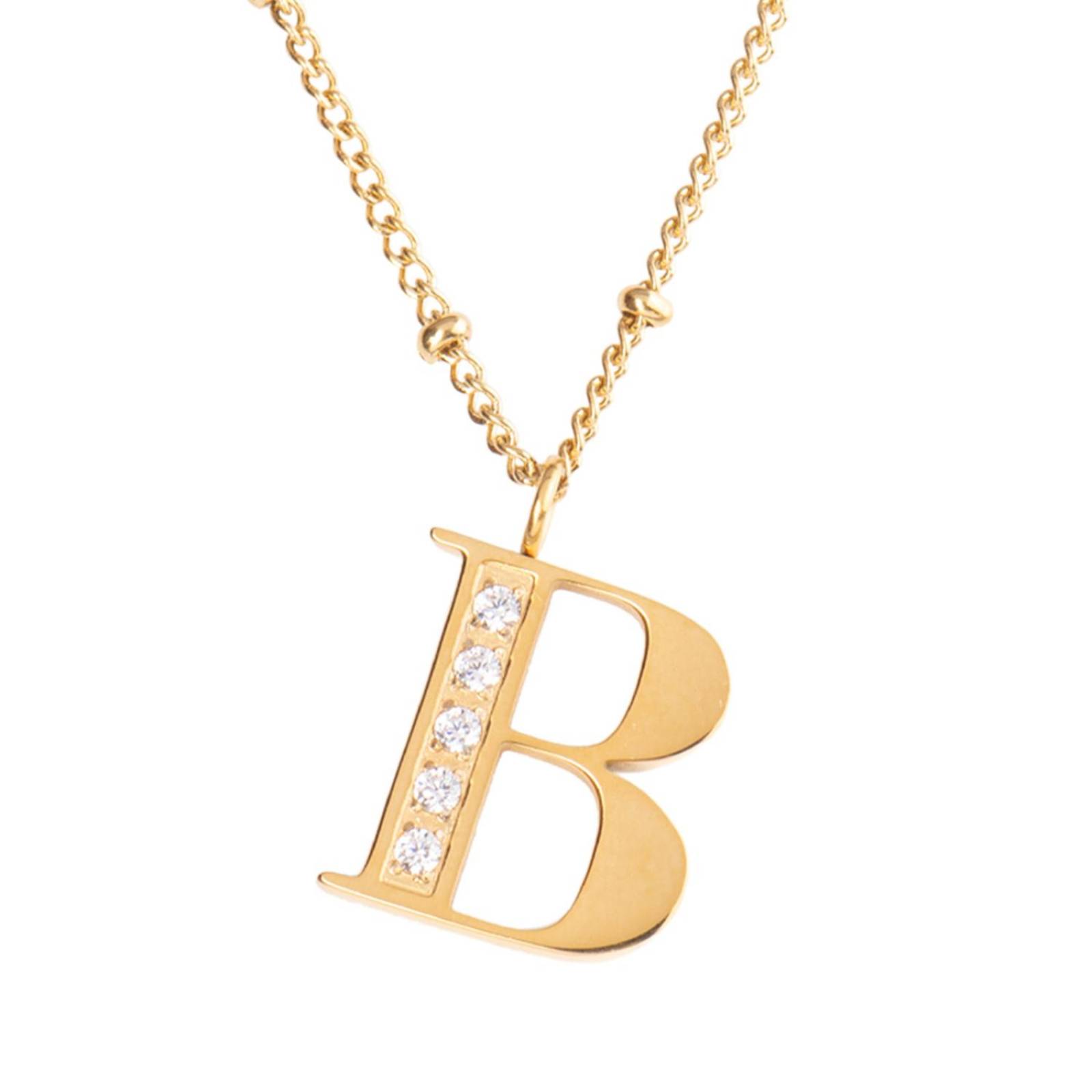 Luckyly Juego Joyería Mujer, Collar y Aretes Inicial Letras, Acero Inoxidable con Baño de Oro Oro B UNITALLA Letra B