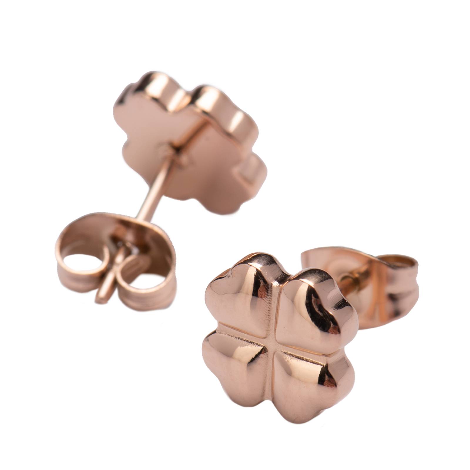 LuckyLy Set de Joyería para Mujer Acero Inoxidable con Baño de Oro Rosa 18k, Collar y Aretes Mujer Trébol, UNITALLA