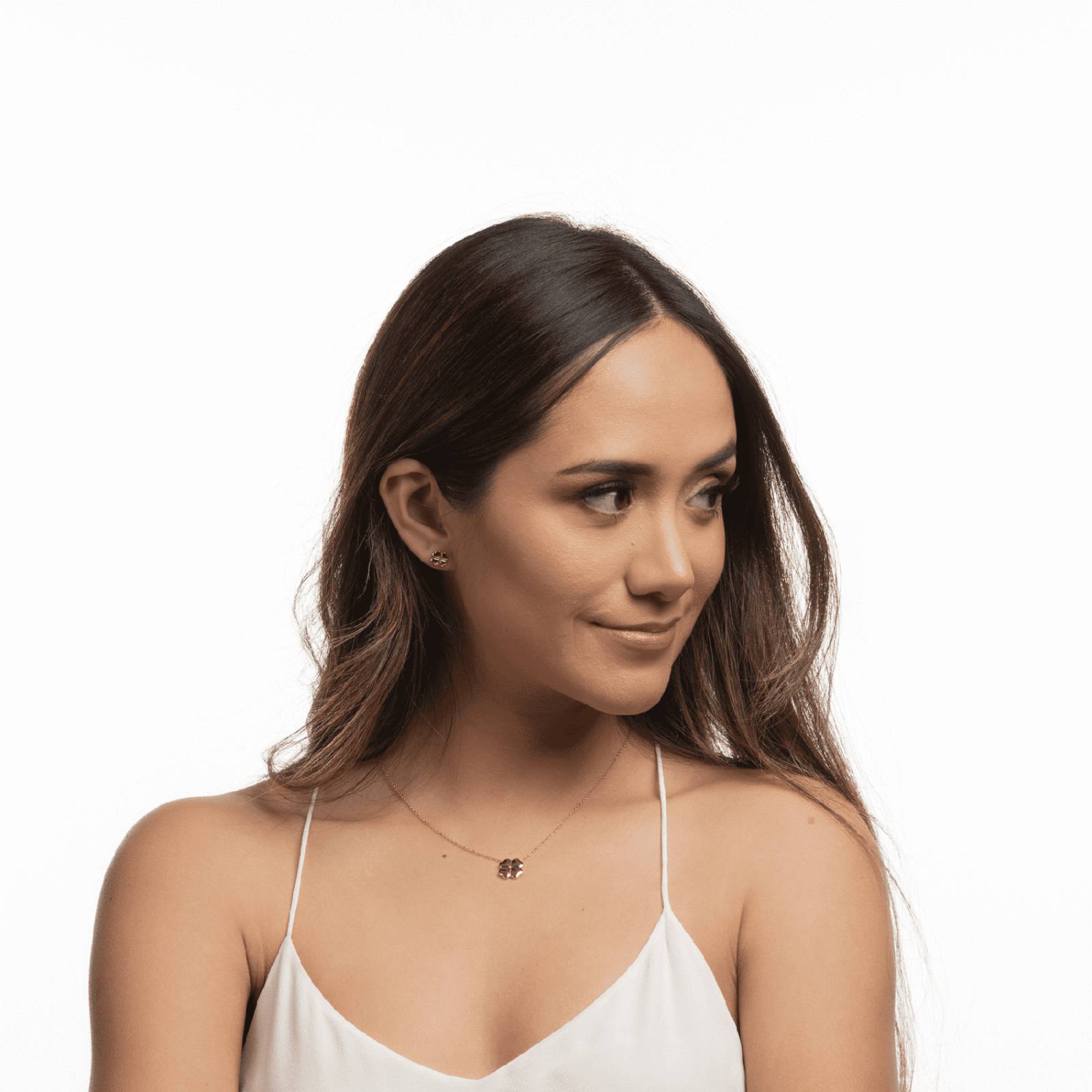 LuckyLy Set de Joyería para Mujer Acero Inoxidable con Baño de Oro Rosa 18k, Collar y Aretes Mujer Trébol, UNITALLA