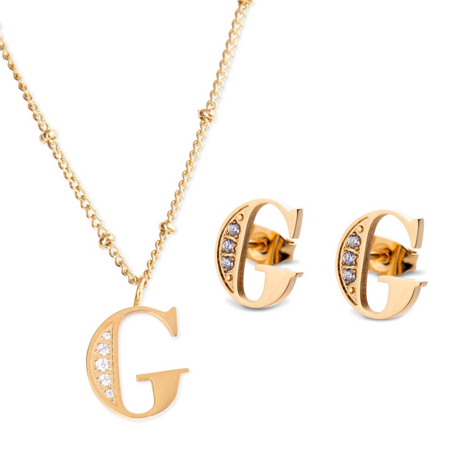 Luckyly Juego Joyería Mujer, Collar y Aretes Inicial Letras, Acero Inoxidable con Baño de Oro Oro G UNITALLA Letra G