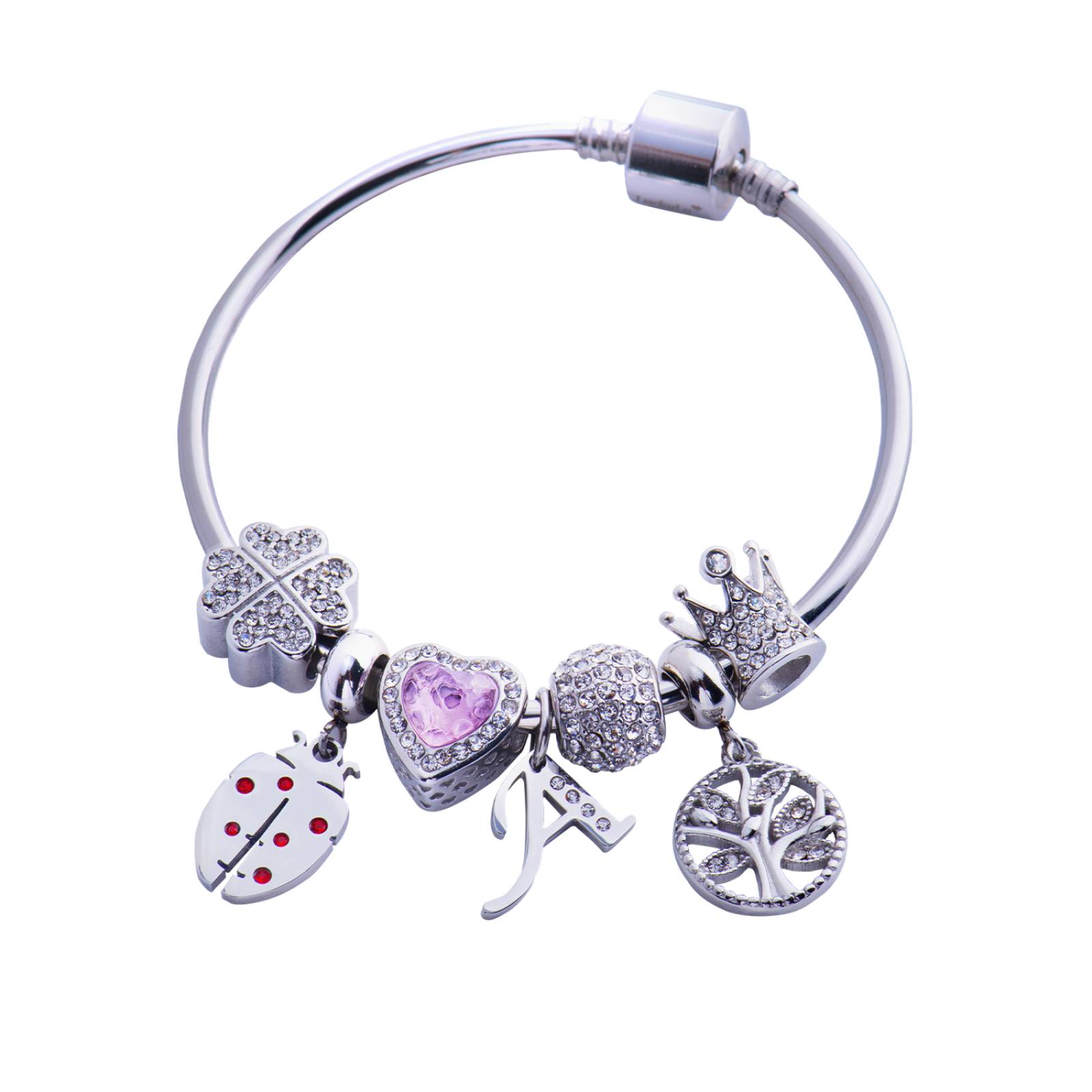 LuckyLy Charms para Pulseras de Mujer, Dije de Inicial Letra, Acero Inoxidable Color Plata y Zirconia Cúbica, Letra C
