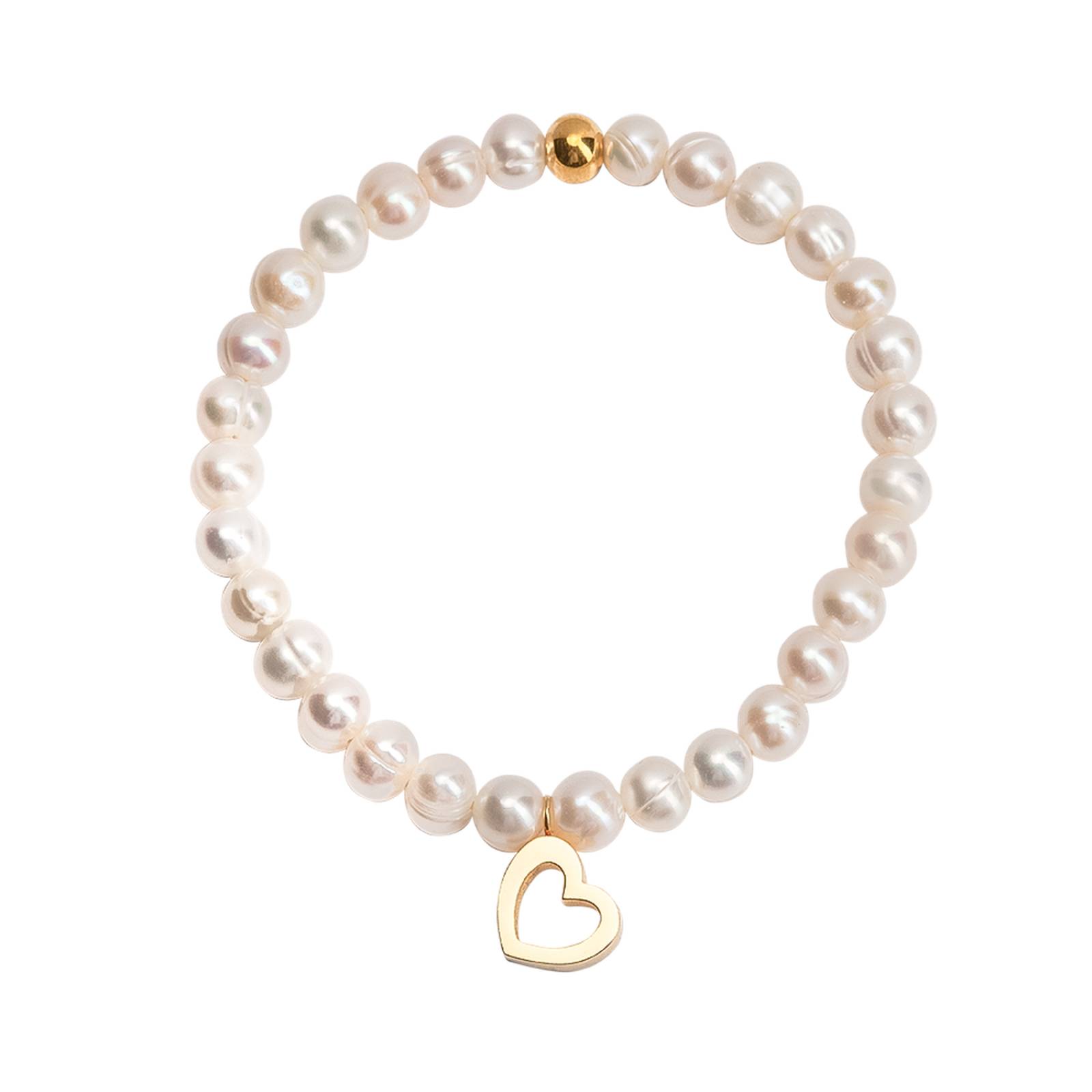LuckyLy Pulseras Mujer Corazón con Perlas, Brazalete con Dije de Acero Inoxidable con Baño de Oro 18k, Modelo Grace 