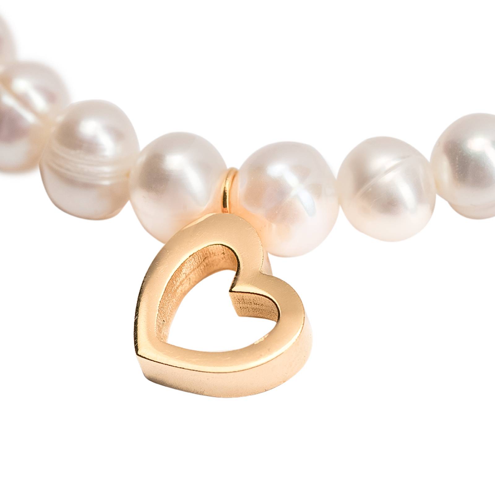 LuckyLy Pulseras Mujer Corazón con Perlas, Brazalete con Dije de Acero Inoxidable con Baño de Oro 18k, Modelo Grace 