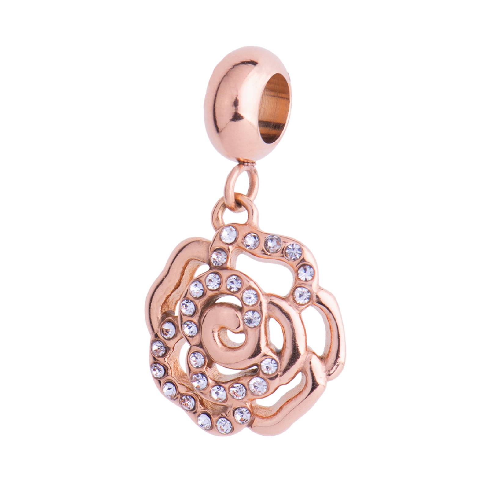 LuckyLy Charms para Pulseras de Mujer, Dije de Flor, Acero Inoxidable Color Plata y Zirconia Flor - Oro Rosa UNITALLA