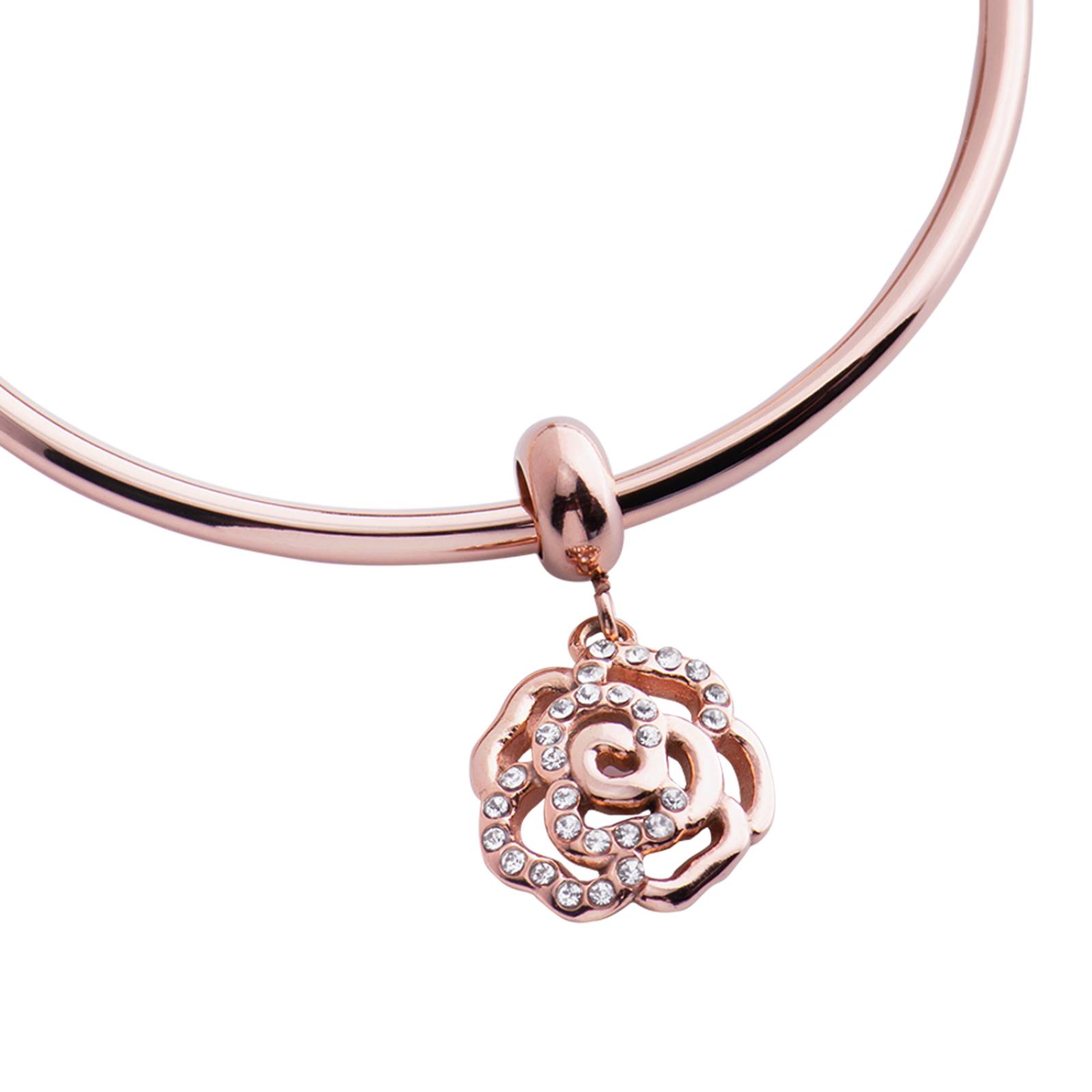 LuckyLy Charms para Pulseras de Mujer, Dije de Flor, Acero Inoxidable Color Plata y Zirconia Flor - Oro Rosa UNITALLA
