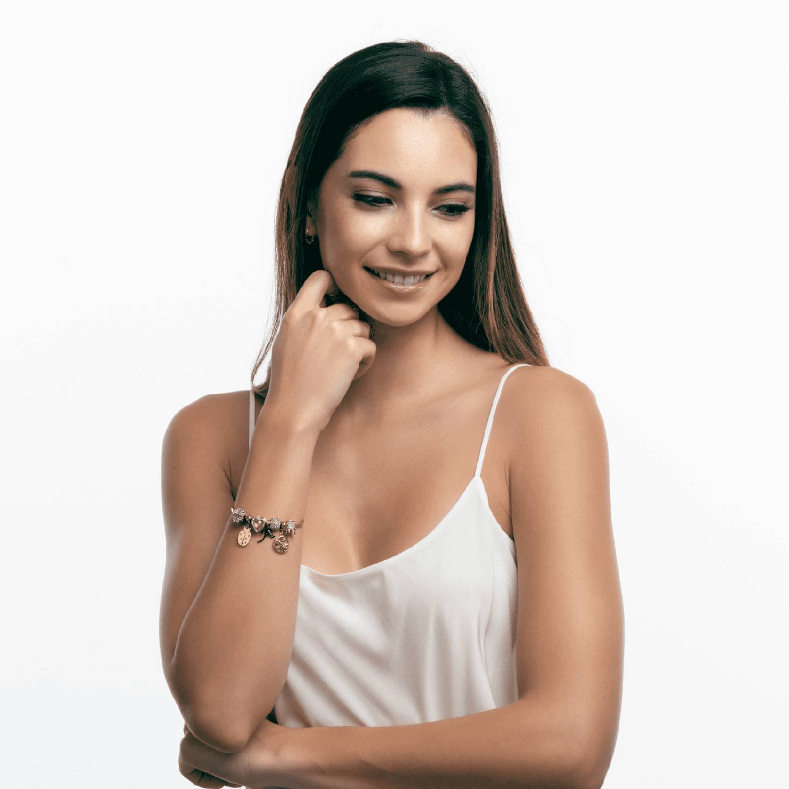 LuckyLy Charms para Pulseras de Mujer, Dije de Flor, Acero Inoxidable Color Plata y Zirconia Flor - Oro Rosa UNITALLA