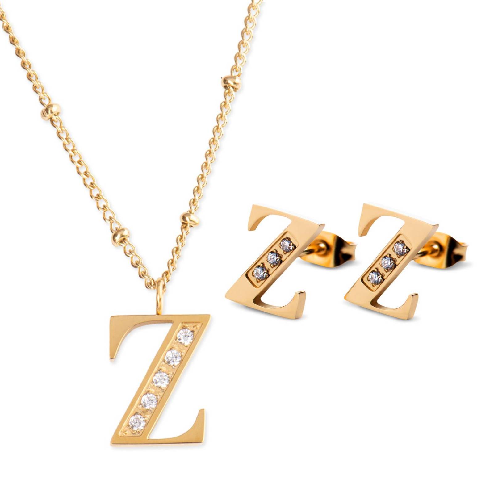 Luckyly Juego Joyería Mujer, Collar y Aretes Inicial Letras, Acero Inoxidable con Baño de Oro Oro Z UNITALLA Letra Z