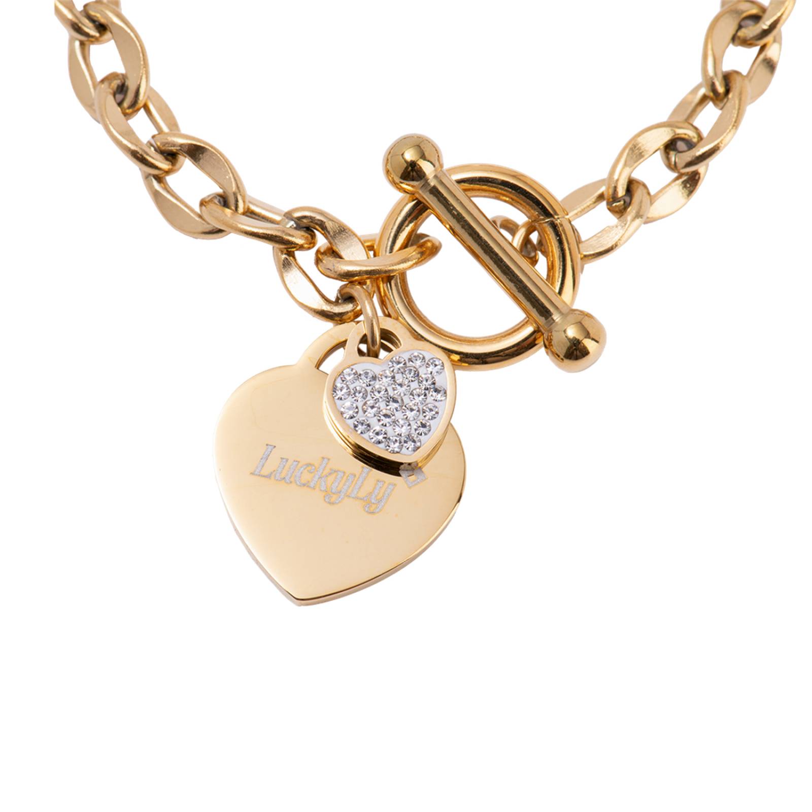 LuckyLy Pulseras Mujer con Dijes de Corazón y Zirconia Cúbica, Brazalete de Acero Inoxidable Color Plata, Oro UNITALLA