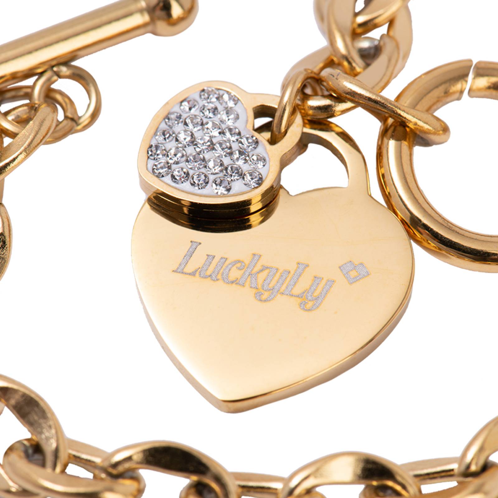 LuckyLy Pulseras Mujer con Dijes de Corazón y Zirconia Cúbica, Brazalete de Acero Inoxidable Color Plata, Oro UNITALLA